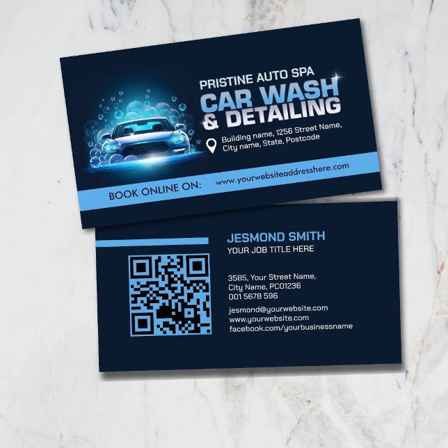 Car Wash and Detailing Professional Sleek Business Visitkort (Skapare uppladdad)