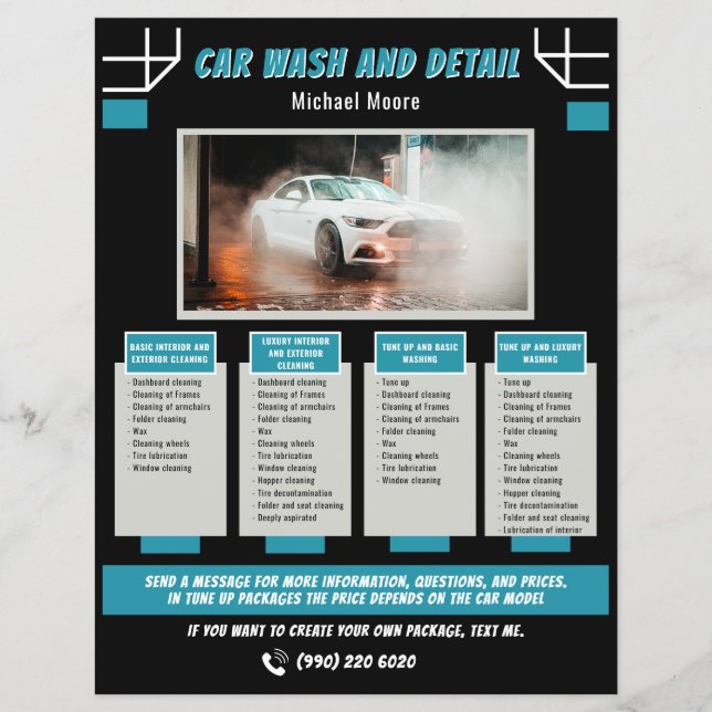 Car Wash Auto Detailing Price Package Reklamblad (Framsidan)