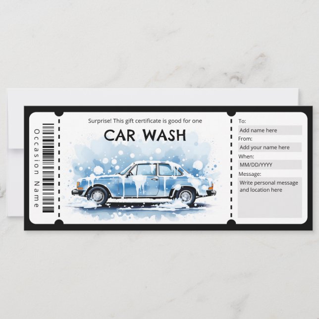 Car Wash Gift Certificate Inbjudningar (Framsida)