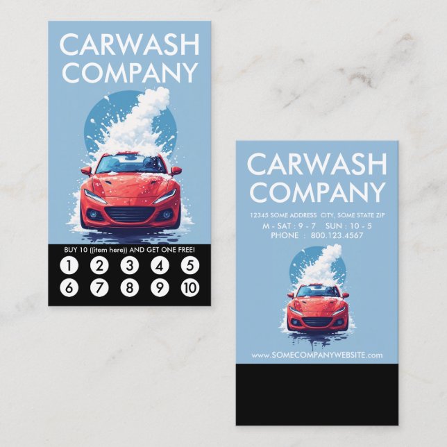Car Wash Loyalty Punch Card Lojalitetskort (Fram/baksida)