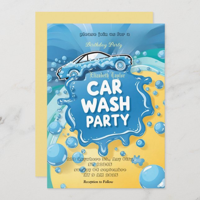 Car Wash party Invitation – Suds  Celebration Inbjudningar (Fram/baksida)
