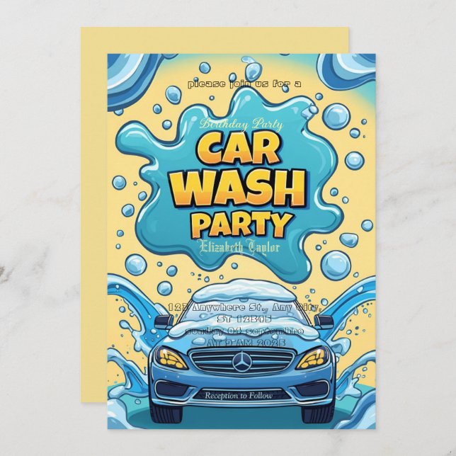 Car Wash party Invitation – Suds  Celebration Inbjudningar (Fram/baksida)