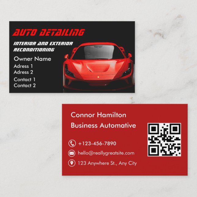 Car Wash Professional Auto Detailing QR Code Visitkort (Fram/baksida)
