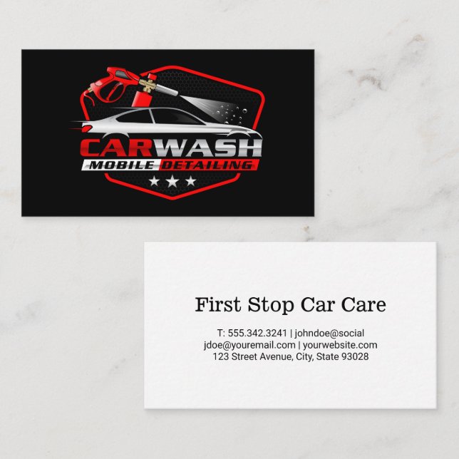 Car Wash Spray Logo | Auto Cleaning Care Visitkort (Fram/baksida)