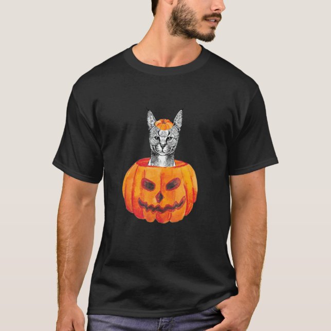 Caracal Pumpa Vild Katt Halloween T Shirt (Framsida)