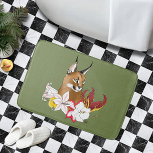Caracal Vild katt Blommigt Grönt Badrumsmatta
