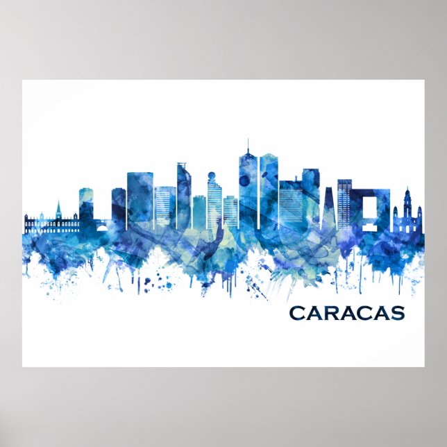 Caracas Venezuela Skyline Blue Poster (Framsidan)