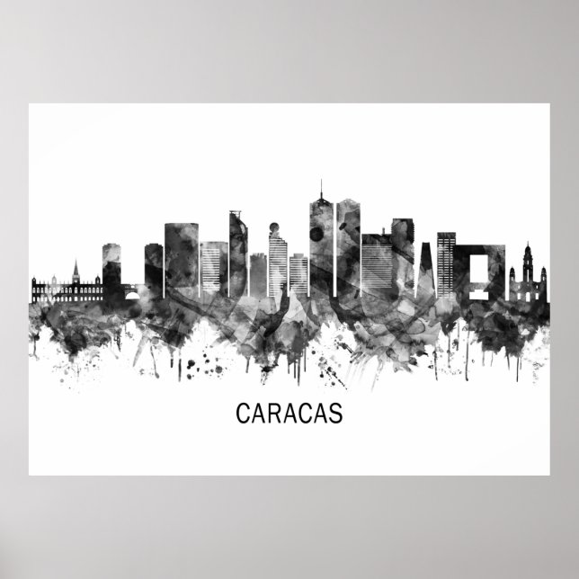 Caracas Venezuela Skyline BW Poster (Framsidan)
