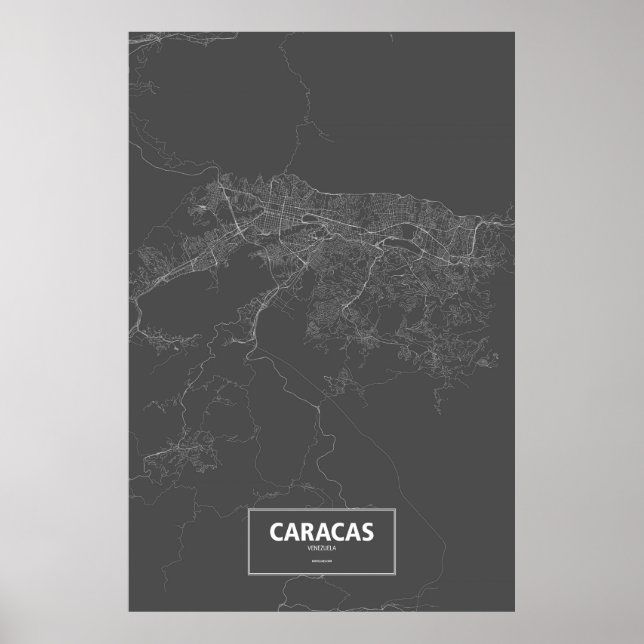 Caracas, Venezuela (vit på svart) Poster (Framsidan)