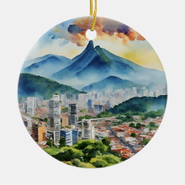 Caracas Venezuela Watercolor Julgransprydnad Keramik (Framsidan)
