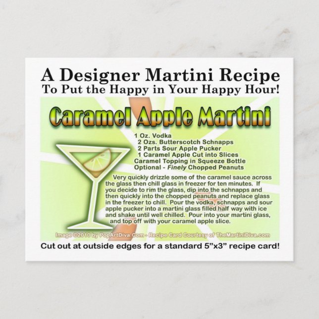 Caramel Apple Candy Martini Receptkort Vykort (Framsida)