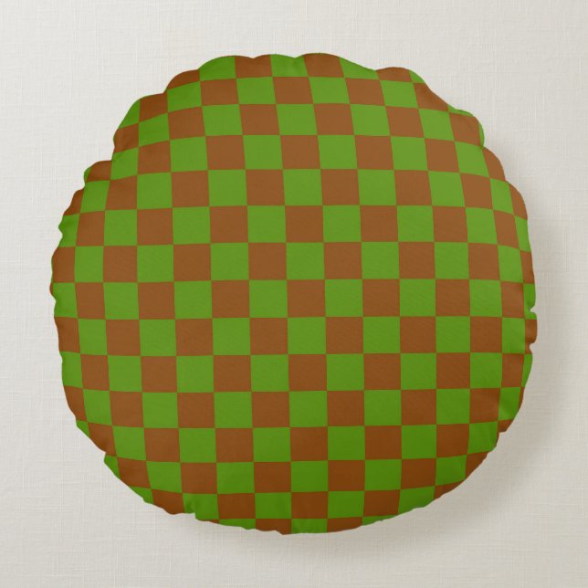 Caramel apple checkered board pattern rund kudde (Framsidan)