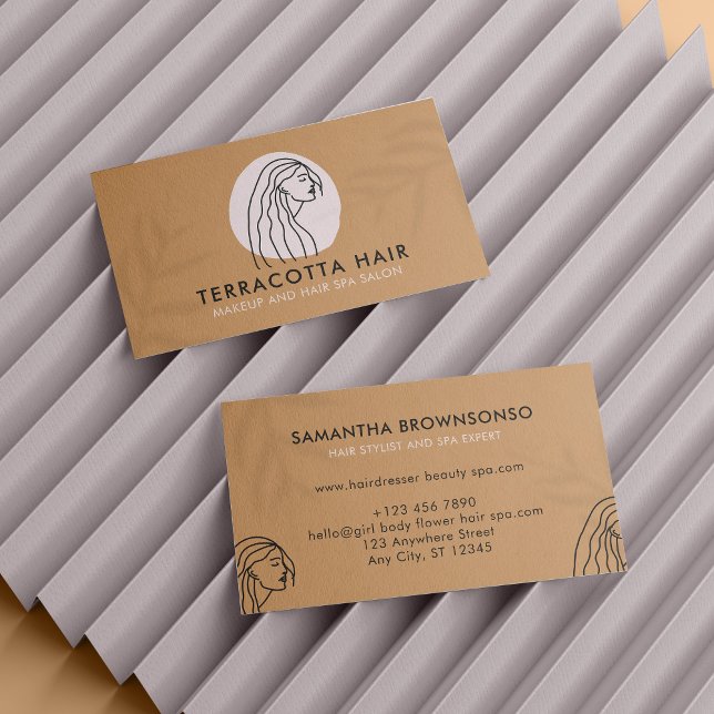 Caramel Brown Barber Löv Shade Female Hair Visitkort (Caramel Brown Barber Leaf Shade Female Hair Business Card)