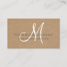 Caramel Brown Linen Simple Minimal Monogram Visitkort