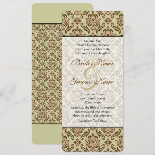Caramel Cafe Damask Golden Lime bröllopsinbjudan Inbjudningar