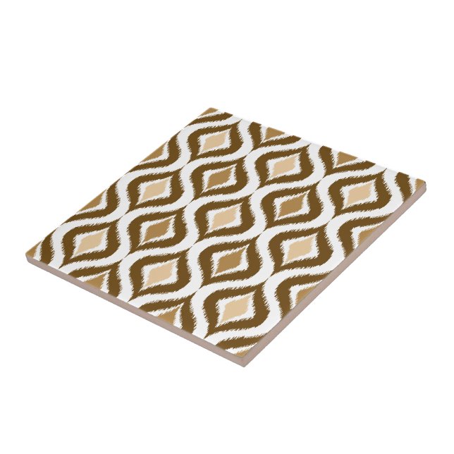 Caramel Coffee Brown Retro Chic Ikat drops Mönster Kakelplatta (Sidan)