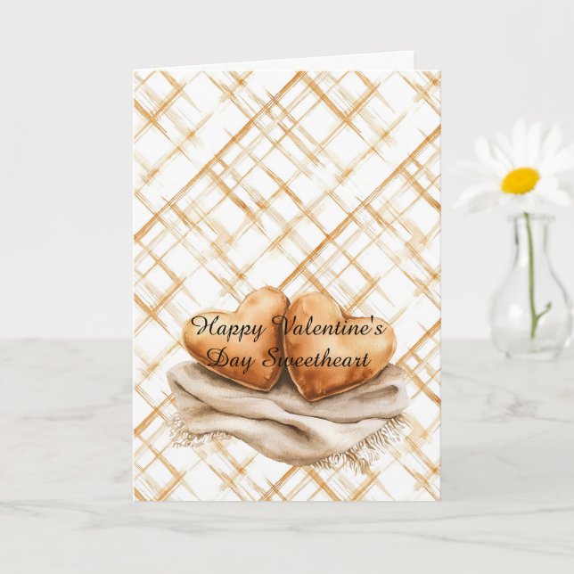 Caramel Cream Stripes Heart Pillows Blanket Love Kort (Liten växt)