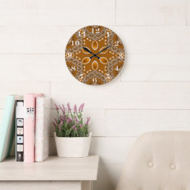 Caramel Fractal Lace Round Clock Stor Klocka