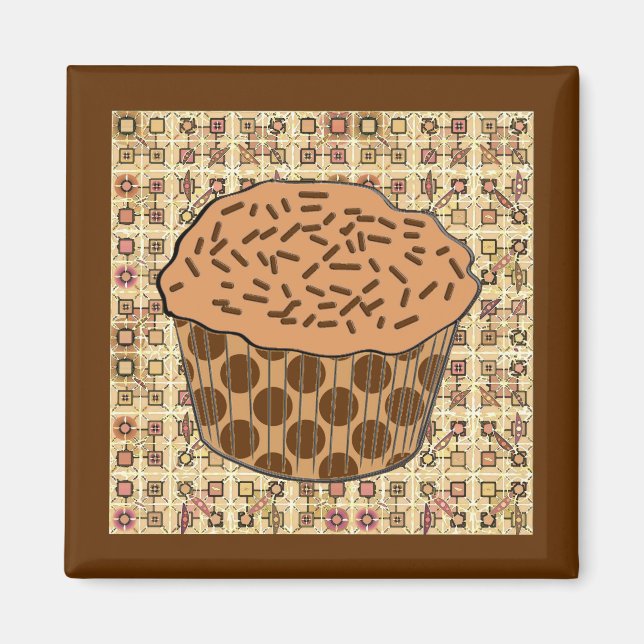 Caramel Frosted Cupcoa med Sprinkles Magnet (Framsidan)