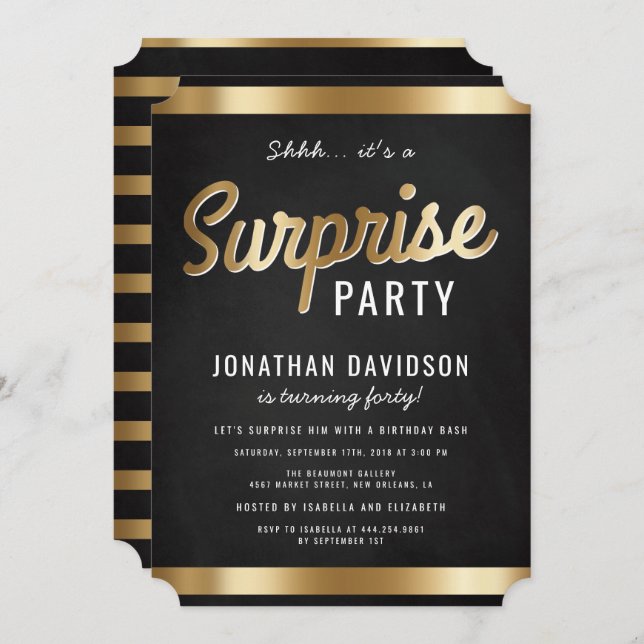 Caramel Guld och Black Surprise Födelsedagsfest Inbjudningar (Fram/baksida)