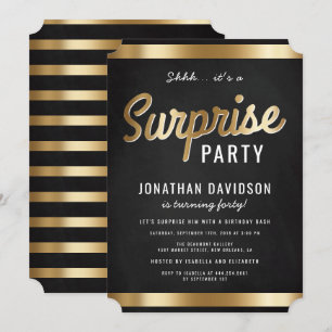 Caramel Guld och Black Surprise Födelsedagsfest Inbjudningar