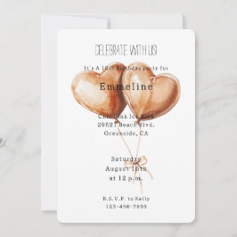 Caramel Heart Balloons Birthday Inbjudningar