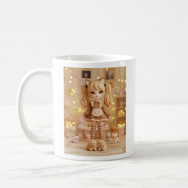 Caramel Kitten Kawaii Doll Kaffemugg (Vänster)