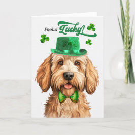 Caramel Labradoodle Feelin'Lucky St patrick's day Helgkort