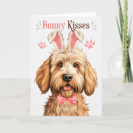 Caramel Labradoodle Hund i Bunny Öron för Påsk Helgkort