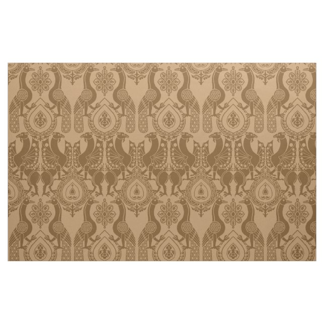Caramel Medieval Peacocks och Dragons Tyg (Fat Quarter)