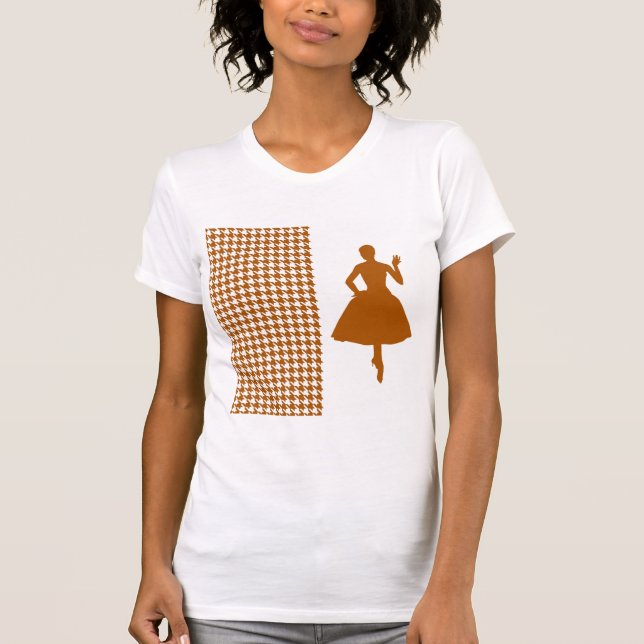 Caramel Modern Houndstooth med Mode Silhouette Tee Shirt (Framsida)