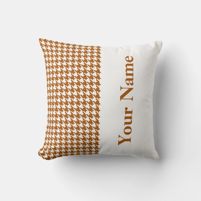 Caramel Modern Houndstooth med Namn Kudde (Framsida)