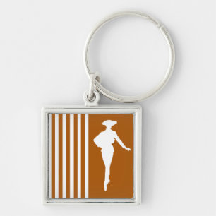 Caramel Modern Rand med Mode Silhouette Fyrkantig Silverfärgad Nyckelring
