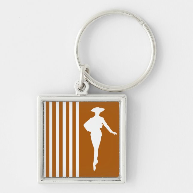 Caramel Modern Rand med Mode Silhouette Fyrkantig Silverfärgad Nyckelring (Framsidan)