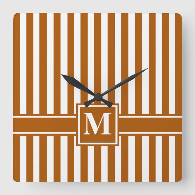 Caramel Modern Rand med Monogram Fyrkantig Klocka (Framsida)