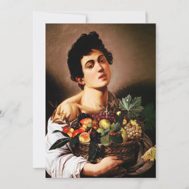 Caravaggio Boy med Basket av fruktinbjudan Inbjudningar (Framsida)