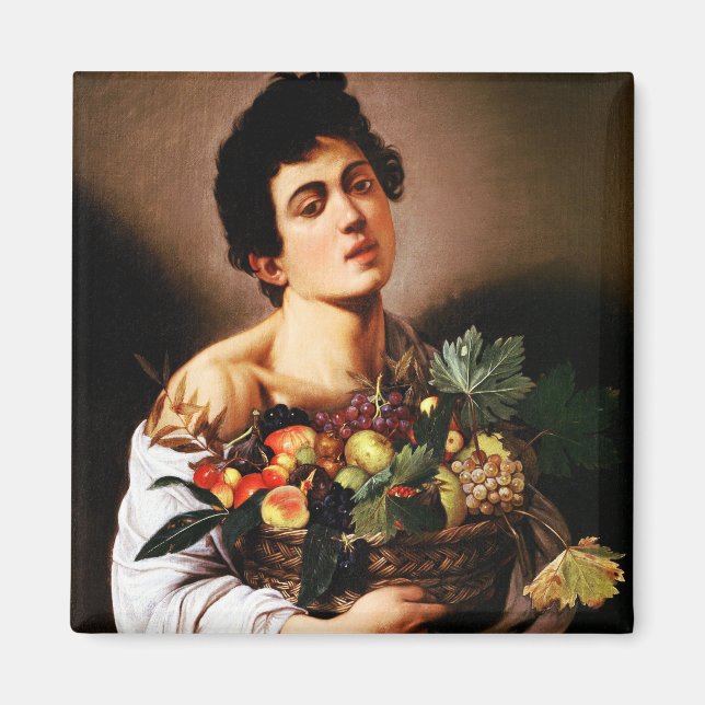Caravaggio Boy med Basket i Fruit Magnet (Framsidan)