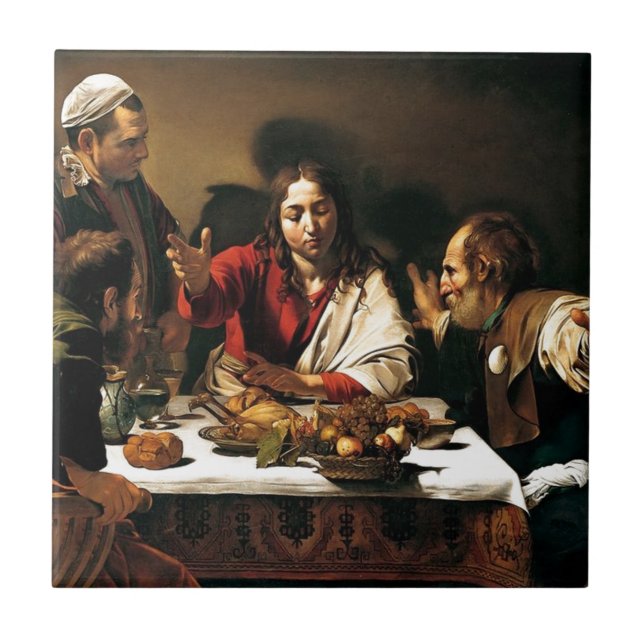 Caravaggio - kvällsmål på Emmaus - Kakelplatta (Framsidan)