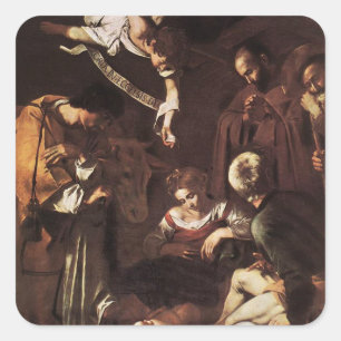 Caravaggio - Nativitet med St Francis & St Lawrenc Fyrkantigt Klistermärke