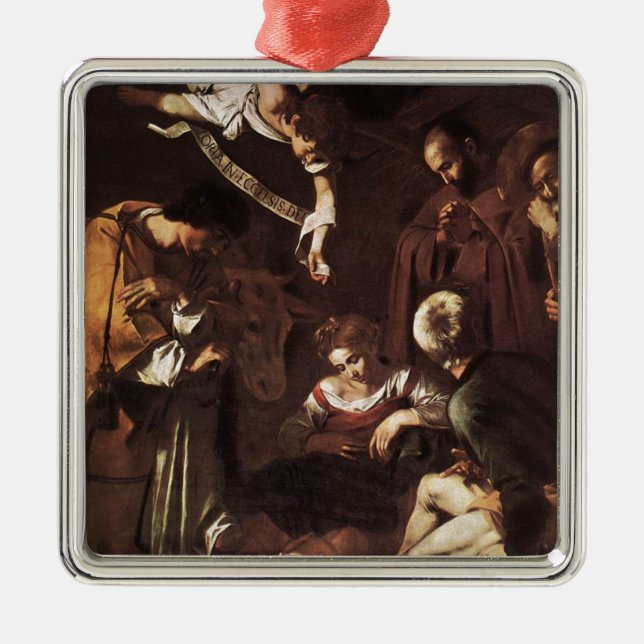 Caravaggio - Nativity med St Francis & St Lawrence Julgransprydnad Metall (Framsidan)