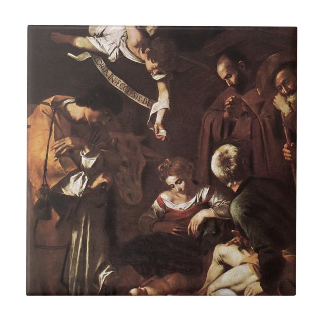 Caravaggio - Nativity med St Francis & St Lawrence Kakelplatta (Framsidan)