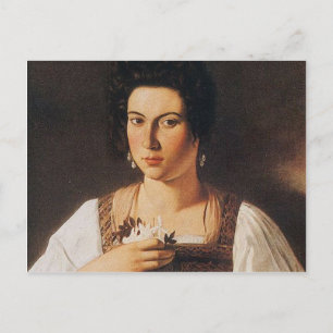 Caravaggio - Porträtt vid en Courtesan Painting Vykort