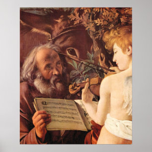 Caravaggio-Resting på flygplanet in i Egypten Poster