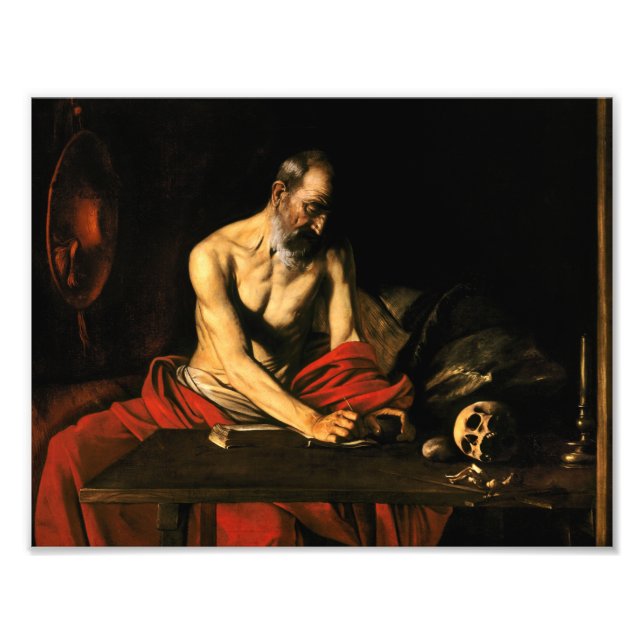Caravaggio - Saint Jerome Writing Fototryck (Framsidan)