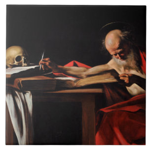 Caravaggio - Saint Jerome Writing Kakelplatta
