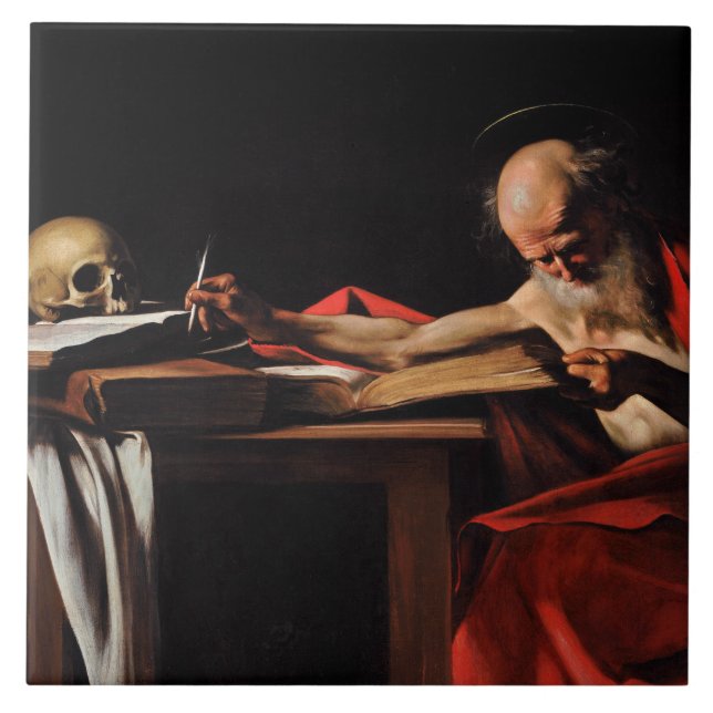 Caravaggio - Saint Jerome Writing Kakelplatta (Framsidan)