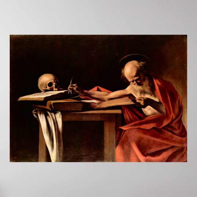 Caravaggio-St Jerome skrev Poster (Framsidan)