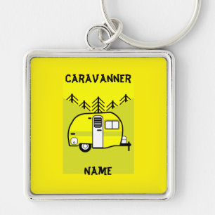 Caravan Art-presenter Kärlek My Caravan Fyrkantig Silverfärgad Nyckelring