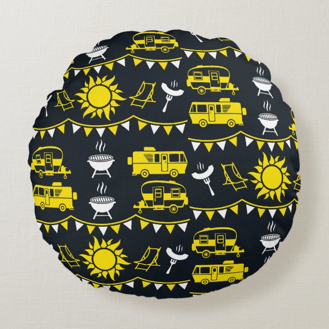 Caravan Camping Decor Rund Kudde (Framsidan)