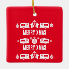 Caravan Lycklig jul Camping Julgransprydnad Keramik